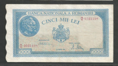 ROMANIA 5000 5.000 LEI 20 MARTIE 1945 [15] P-55 , VF , Filigran Vertical foto