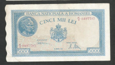 ROMANIA 5000 5.000 LEI 20 MARTIE 1945 [015] P-55 , VF , Filigran BNR Orizontal foto