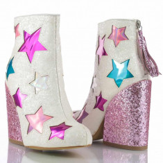 Botine Albe Glitter Star YRU foto