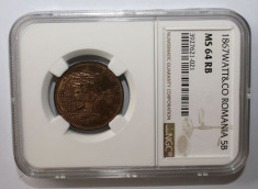 OKAZIE !!! 5 BANI 1867 WATT&amp;amp;Co NGC MS64RB . foto