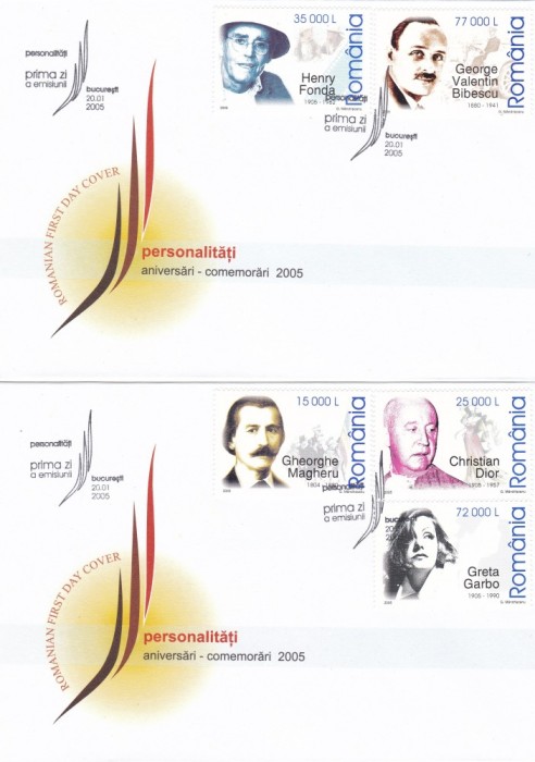 ROMANIA 2005 LP 1672 ANIVERSARI - COMEMORARI PERSONALITATI I FDC ROMANIA 2005 LP 1672 ANIVERSARI - COMEMORARI PERSONALITATI I FDC