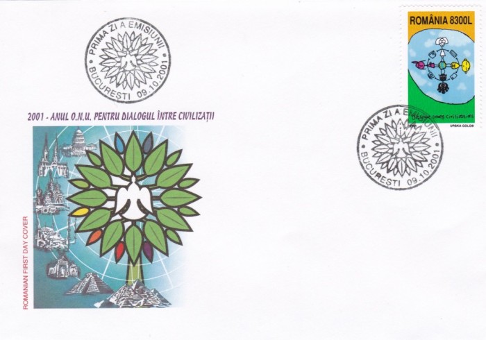 ROMANIA 2001 LP 1571 - ANUL ONU PENTRU DIALOG FDC foto mare ROMANIA 2001 LP 1571 - ANUL ONU PENTRU DIALOG FDC foto mare