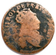 MOKAZIE , FRANTA , LOUIS XIV , 1 LIARD 1655-1658 , DIAMETRU 23mm. foto