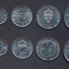 SUEDIA █ SET COMPLET DE MONEDE █ 5+10+25+50 Öre +1+5+10 Kronor █ 1976-2001 █ UNC