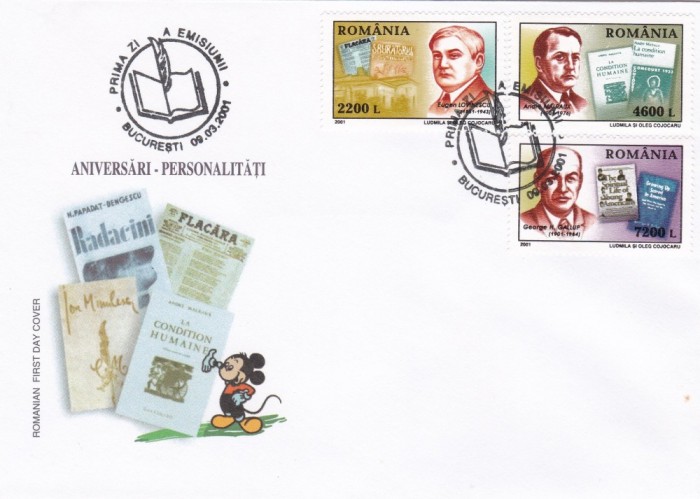 ROMANIA 2001 LP 1544 ANIVERSARI PERSONALITATI I FDC foto mare ROMANIA 2001 LP 1544 ANIVERSARI PERSONALITATI I FDC foto mare