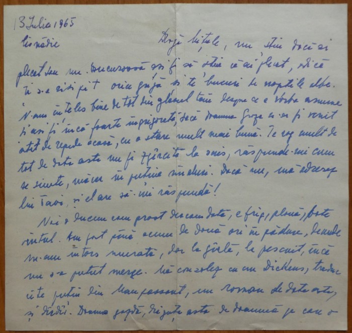 Scrisoare a scriitoarei Lucia Demetrius catre Mia Groza , fiica lui Petru Groza