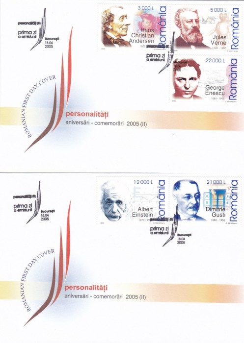 ROMANIA 2005 LP 1681 ANIVERSARI - COMEMORARI - PERSONALITATI 2005 II FDC ROMANIA 2005 LP 1681 ANIVERSARI - COMEMORARI - PERSONALITATI 2005 II FDC