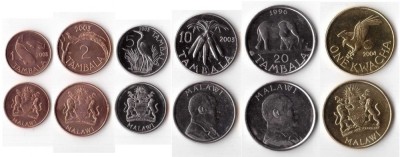 MALAWI █ SET DE MONEDE █ 1+2+5+10+20 Tambala +1 Kwacha █ 1995-2004 █ UNC foto