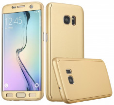 Husa Plastic, 360 Full Protective Sticla, Auriu, Samsung Galaxy S6 foto