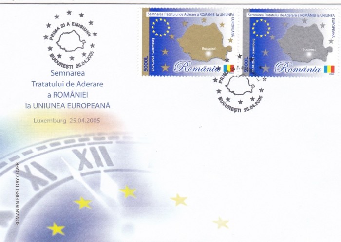 ROMANIA 2005 LP 1682 TRATATUL DE ADERARE A ROMANIEI LA UE FDC foto mare ROMANIA 2005 LP 1682 TRATATUL DE ADERARE A ROMANIEI LA UE FDC foto mare
