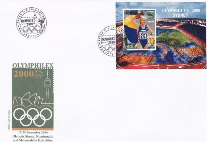 ROMANIA 2000 LP 1524 J.O. DE VARA SYDNEY FDC foto mare ROMANIA 2000 LP 1524 J.O. DE VARA SYDNEY FDC foto mare
