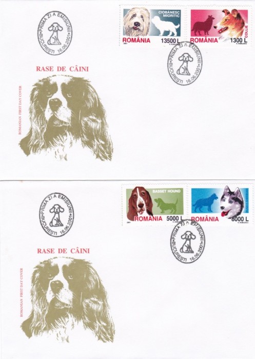 ROMANIA 2001 LP 1551 RASE DE CAINI FDC ROMANIA 2001 LP 1551 RASE DE CAINI FDC