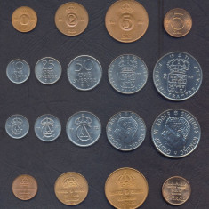 SUEDIA █ SET COMPLET MONEDE █ 1+2+5+5+10+25+50 Öre 1+2 Kronor █ 1970-1973 █ UNC