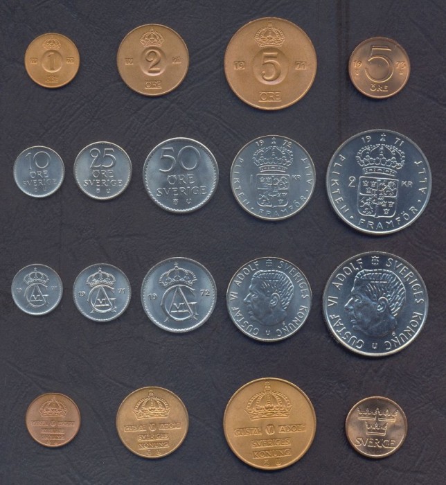 SUEDIA █ SET COMPLET MONEDE █ 1+2+5+5+10+25+50 Öre 1+2 Kronor █ 1970-1973 █ UNC SUEDIA █ SET COMPLET MONEDE █ 1+2+5+5+10+25+50 Öre 1+2 Kronor █ 1970-1973 █ UNC