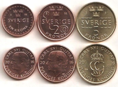 SUEDIA █ SET COMPLET MONEDE █ 1+2+5 Kronor █ 2016 █ UNC foto