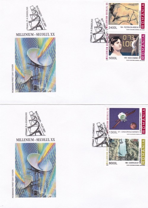 ROMANIA 2001 LP 1553 MILENIUM SECOLUL XX (I) FDC ROMANIA 2001 LP 1553 MILENIUM SECOLUL XX (I) FDC
