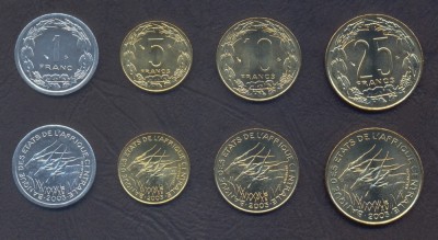 AFRICA CENTRALA █ SET DE MONEDE █ 1+5+10+25 Francs █ 2003 █ UNC foto