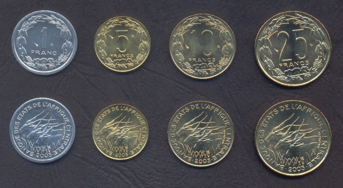 AFRICA CENTRALA █ SET DE MONEDE █ 1+5+10+25 Francs █ 2003 █ UNC