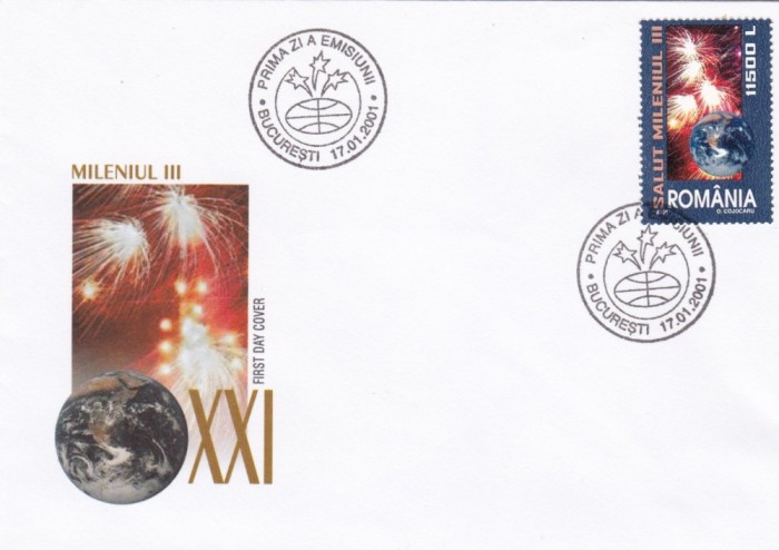 ROMANIA 2001 LP1539 SALUT MILENIUL III FDC ROMANIA 2001 LP1539 SALUT MILENIUL III FDC