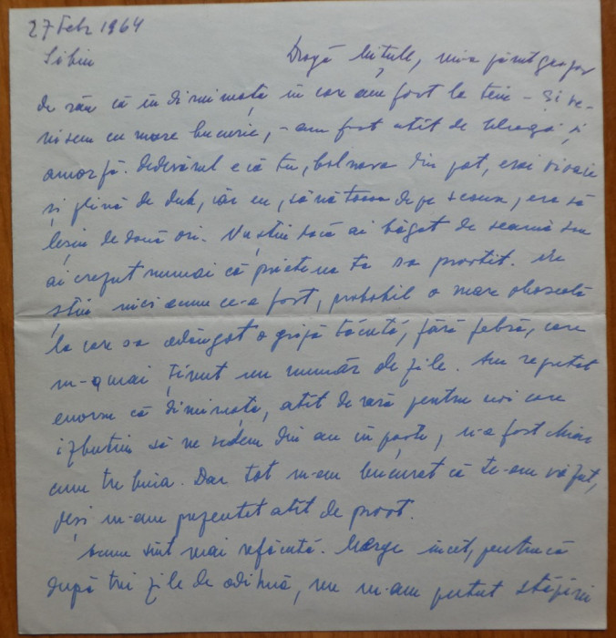 Scrisoare a scriitoarei Lucia Demetrius catre Mia Groza, fiica lui Petru Groza