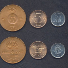 SUEDIA █ SET DE MONEDE █ 1+2+5+5+10+25+50 Öre █ 1971-1973 █ UNC