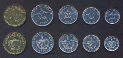 CUBA █ SET COMPLET DE MONEDE █ 1+2+5+20 Centavos +1 Peso █ 2009-2013 █ UNC foto