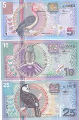 Bancnota Suriname 5, 10 si 25 Gulden 2000 - P146-148 UNC ( set 3 bancnote ) foto