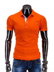 Tricou pentru barbati polo, portocaliu simplu, logo piept, slim fit, casual - S594 foto