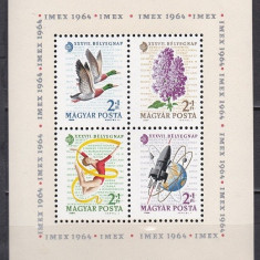 Ungaria, flori, pasari, cosmos, serie si bloc, 1964, MNH