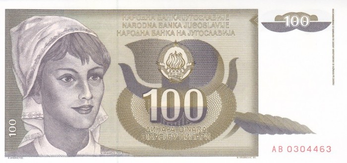 Bancnota Iugoslavia 100 Dinari 1991 - P108 UNC