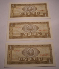 1 leu 1966 UNC Serii Consecutive 3 Bancnote foto