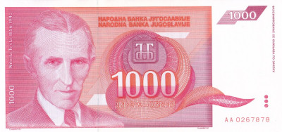 Bancnota Iugoslavia 1.000 Dinari 1992 - P114 UNC foto