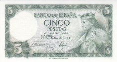 Bancnota Spania 5 Pesetas 1954 - P146 UNC foto