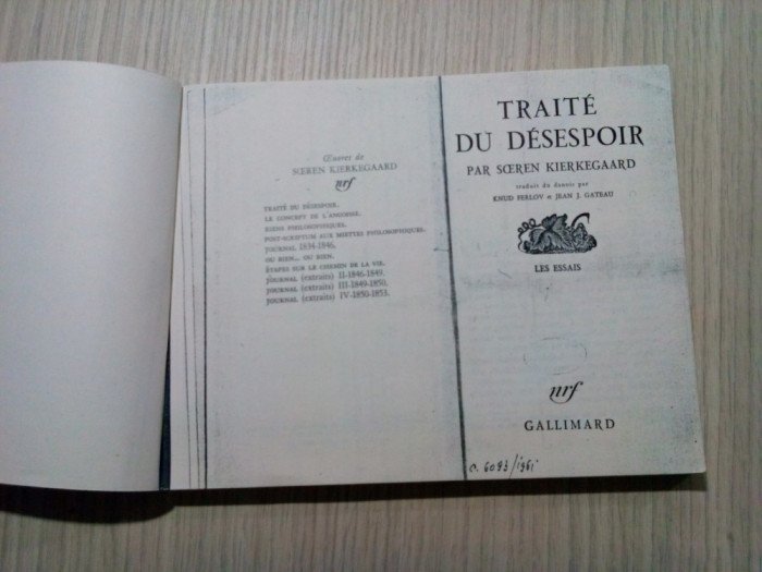 TRAITE DU DESESPOIR (copie xerox) - Soeren Kierkegaard - 1949, 255 p.