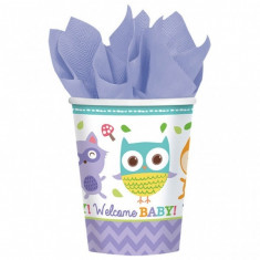 8 Pahare botez din carton 266ml Woodland Welcome Baby foto