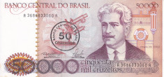 BRAZILIA 50 cruzados / 50.000 cruzeiros (1986) AUNC!!! foto