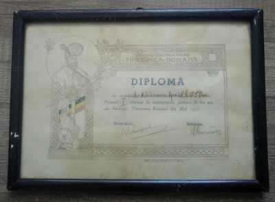 Diploma concursurile jubiliare ale Societatii Tinerimea Romana// 1938 foto