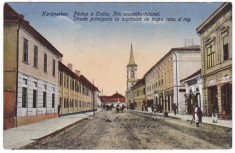 #2227- Romania, Karansebes, c.p. circulata 1917: Strada Princip. spital, animat foto