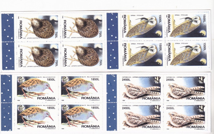 PASARI DE NOAPTE 1998,CARNETE CU 4 SERII POSTALE,ROMANIA.