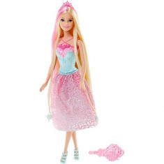 Papusa Barbie cu Par Blond si Perie Roz in Regatul Endless Hair foto