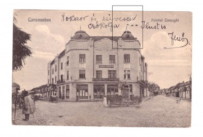 CP Caransebes - Palatul Coronghi, animata, 1914, circulata foto