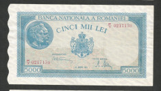 ROMANIA 5000 5.000 LEI 21 AUGUST 1945 [2] P-55 , Filigran Vertical , XF+++ foto