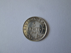 Rara! Newfoundland(Canada) 5 Cents 1947 tiraj limitat,moneda argint stare f.buna foto