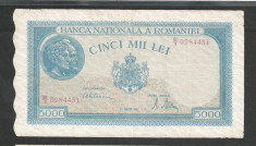 ROMANIA 5000 5.000 LEI 21 AUGUST 1945 [22] P-55 , Filigran Vertical , F foto