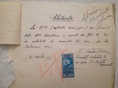 1931 chit. /bon de plată - Șc. Centrală Buc. lecții canto Venera Constantinescu foto