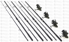 Set 4 Lansete 3.0m 2 Tronsoane Carbon Composit cu 4 Mulinete 6000 si Baitrunner foto