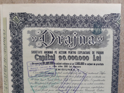 ACTIUNI - DRAJNA - SOCIETATEA ANONIMA PTR. EXPLOATARE PADURI - 1940 - CUPOANE foto