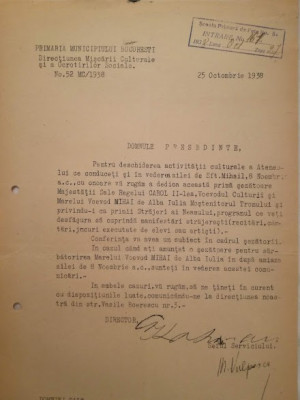 Adresa Ateneu, cultul personalitatii Carol II, 1938, strajeri, semnat olografe foto