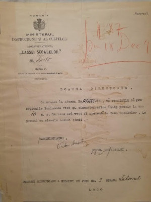 Adresă proiecție cinema, Ministerul Instrucțiunii, 1910 foto