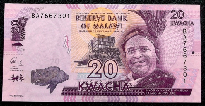 Malawi 20 Kwacha 2016 UNC necirculata **